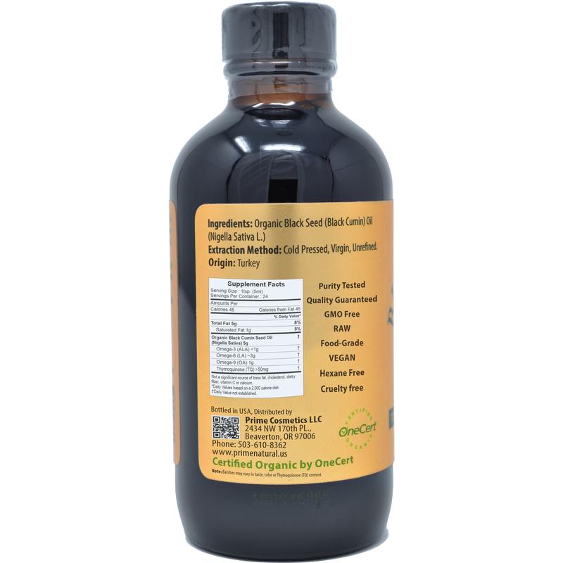 Organic Black Seed Oil 4oz - USDA Certified - High Thymoquinone, Turkish Origin