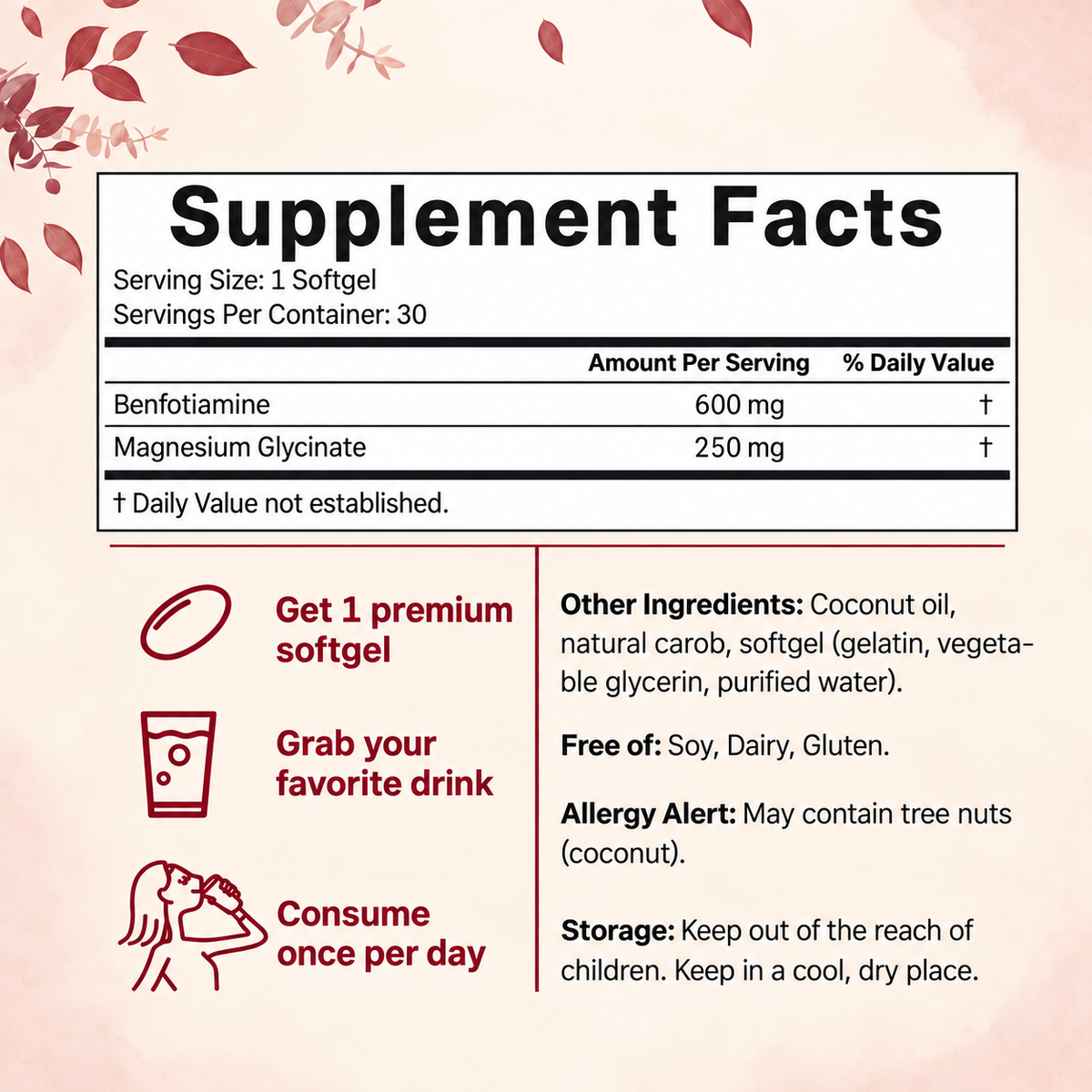 Vitamin B1 Benfotiamine (Absorbable Thiamine), With Coconut Oil and Magnesium