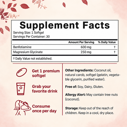 Vitamin B1 Benfotiamine (Absorbable Thiamine), With Coconut Oil and Magnesium
