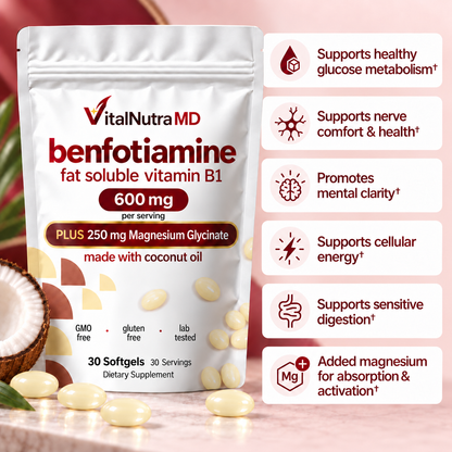 Vitamin B1 Benfotiamine (Absorbable Thiamine), With Coconut Oil and Magnesium
