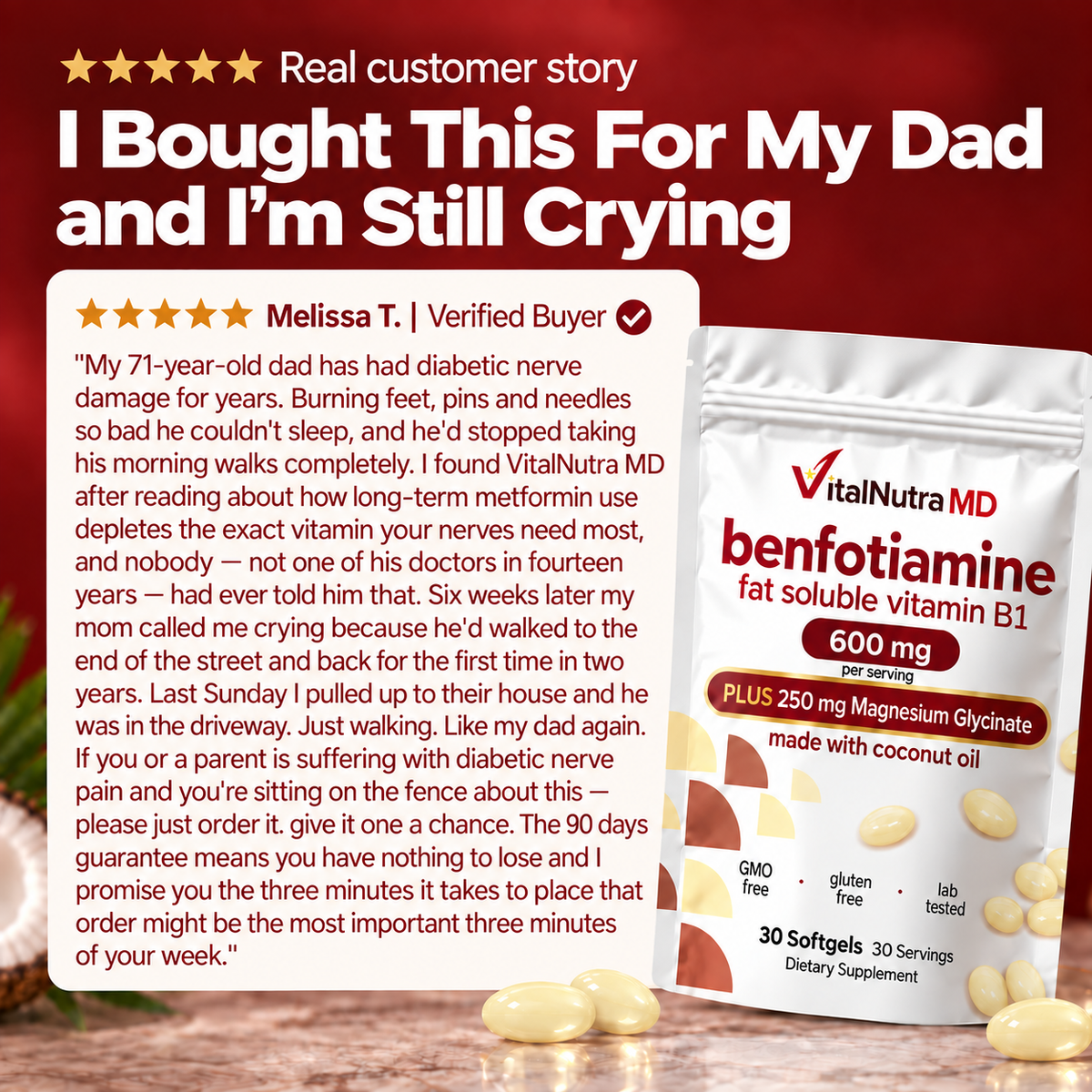 Vitamin B1 Benfotiamine (Absorbable Thiamine), With Coconut Oil and Magnesium