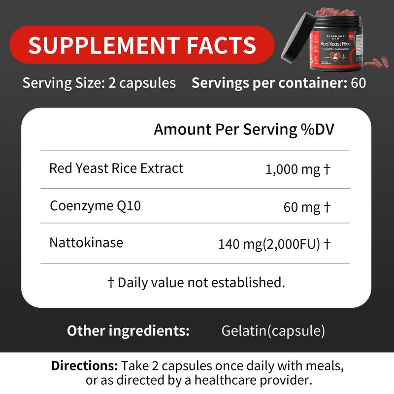 Red Yeast Rice 1200mg with Nattokinase & CoQ10 - Extra Strength
