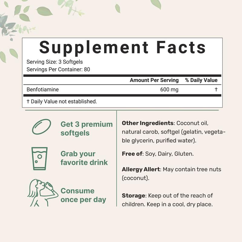 New Maximum Potency Formula - Vitamin B1 Benfotiamine, With Coconut Oil Softgels