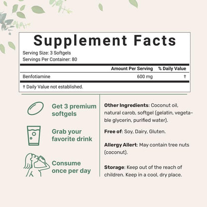 New Maximum Potency Formula - Vitamin B1 Benfotiamine, With Coconut Oil Softgels